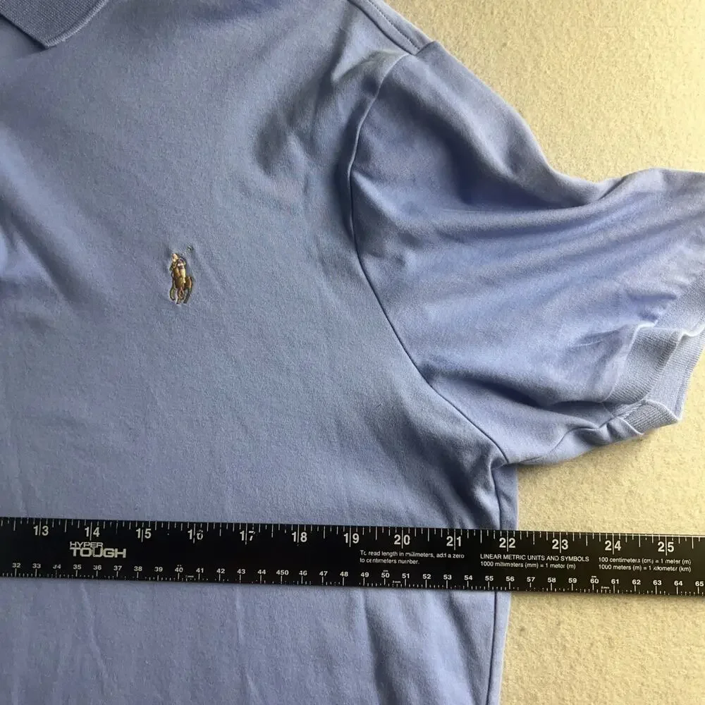 Ralph Lauren Shirt Mens Large Light Blue Golf Polo Flesh Pony Lightweight Summer